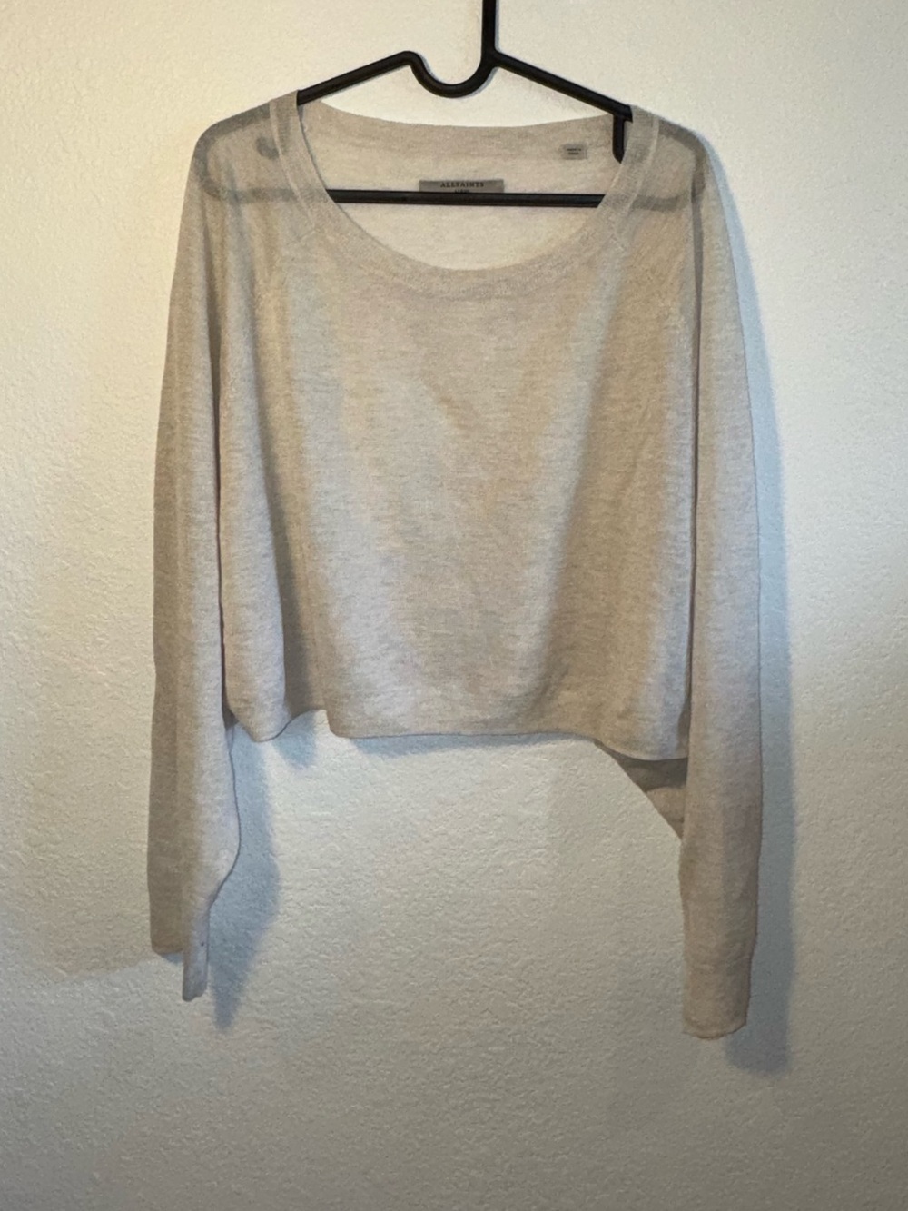 ALLSAINTS Light Gray Semi Sheer Draped Batwing Cropped Knit Top Size Large
